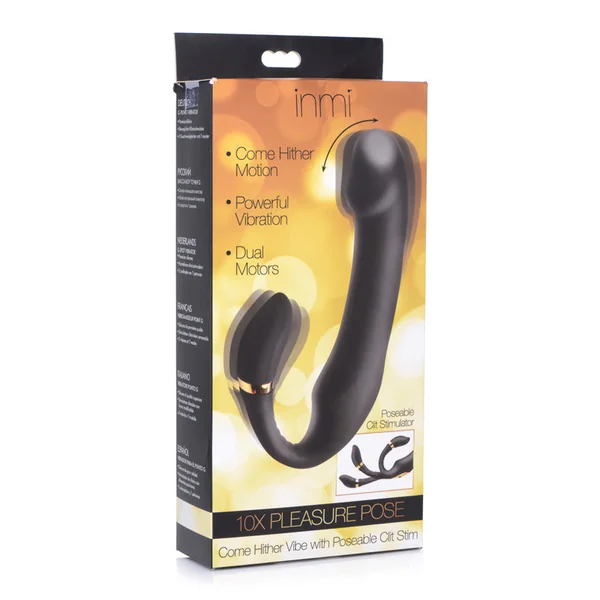 10X Pleasure Pose Come Hither Silicone Vibrator with Poseable Clit Stimulator