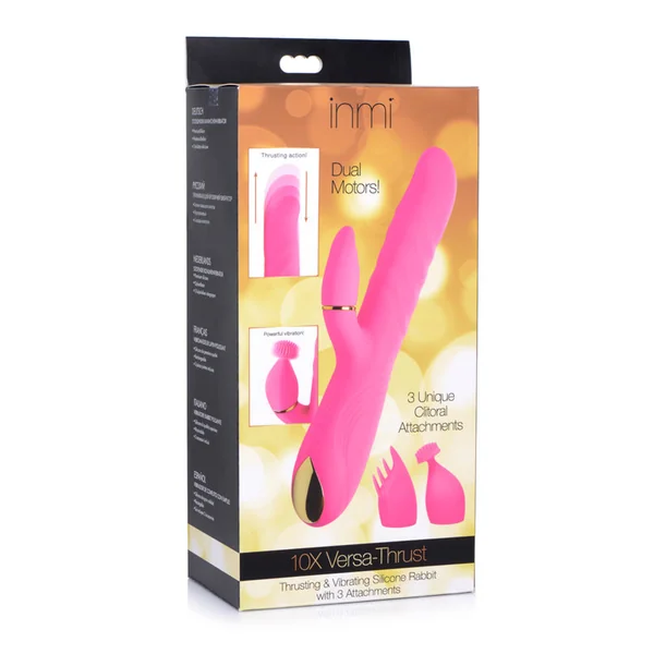 10X Versa-Thrust Vibrating and Thrusting Silicone Rabbit with 3 Attachments