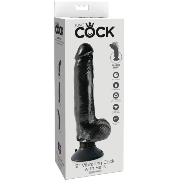 23 cm Vibrating Cock With Balls – Black