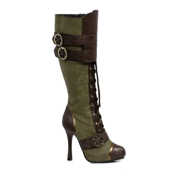 420-QUINLEY Knee Boot | Green Faux Leather