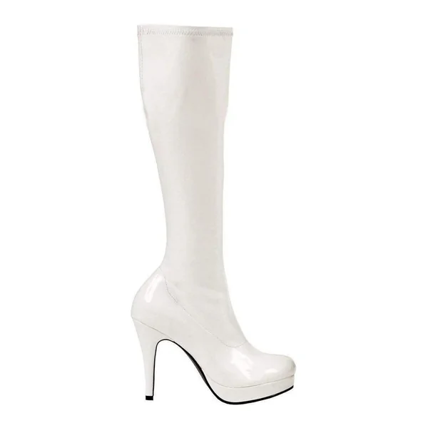 421-GROOVE Knee Boot | White Patent