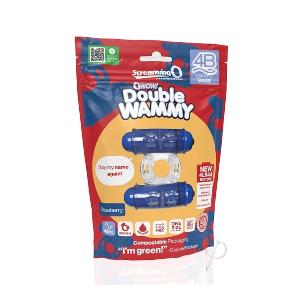 4B Double Wammy Silicone Dual Vibrating Couples Cock Ring - Blueberry