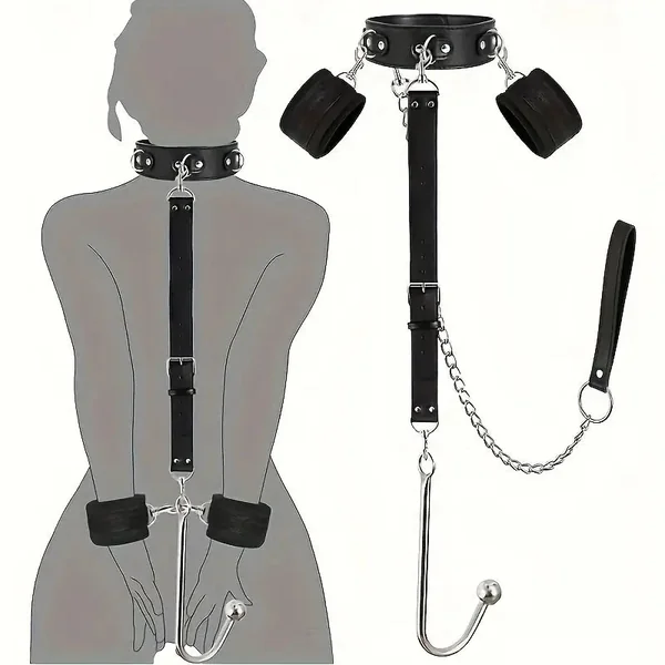 4th Generation Reverse Hand Sex Toy With Traction Chain Black Faux Leather