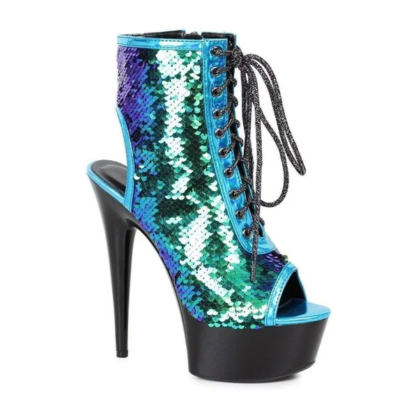 609-TINSLEY Stripper Bootie | Turquoise Sequins