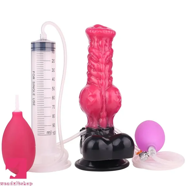 8.26in Horse Knotted Silicone Soft Big Dildo Ejaculating Penis Sex Toy