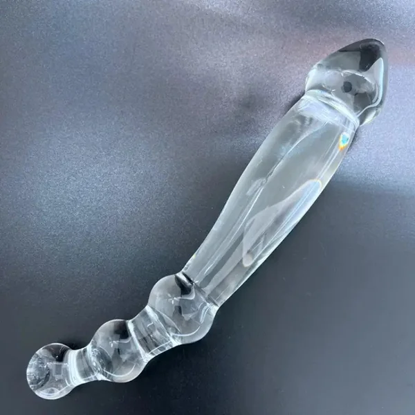9.05in Crystal Clear Glass Double-Ended Curved Dildo Anal Plug For Lesbian