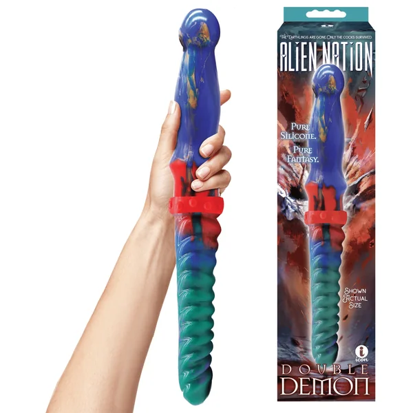 Alien Nation Double Demon Double Ended Silicone Dildo 13.75-inch Blue/Green