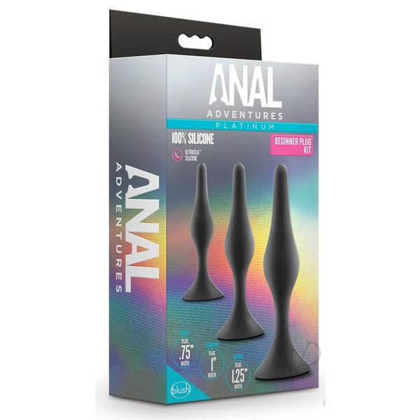 Anal Adventures Platinum Silicone Beginner Plug Kit - Black