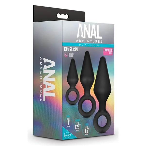 Anal Adventures Platinum Silicone Loop Plug Kit (Set of 3) - Black