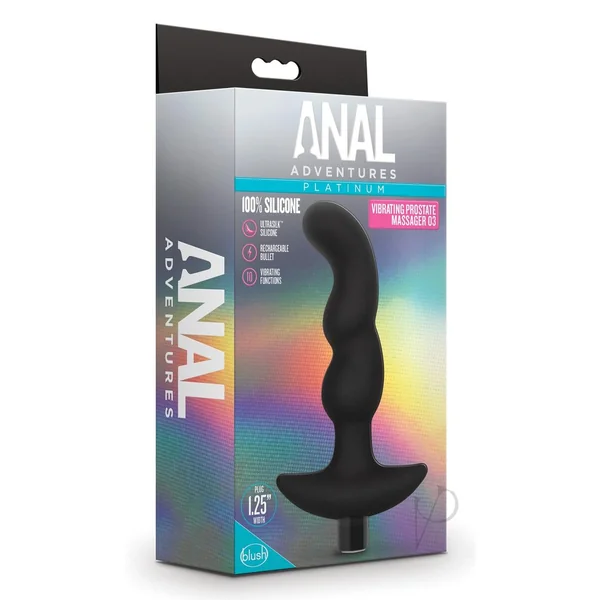 Anal Adventures Platinum Silicone Rechargeable Vibrating Prostate Massager 03 - Black