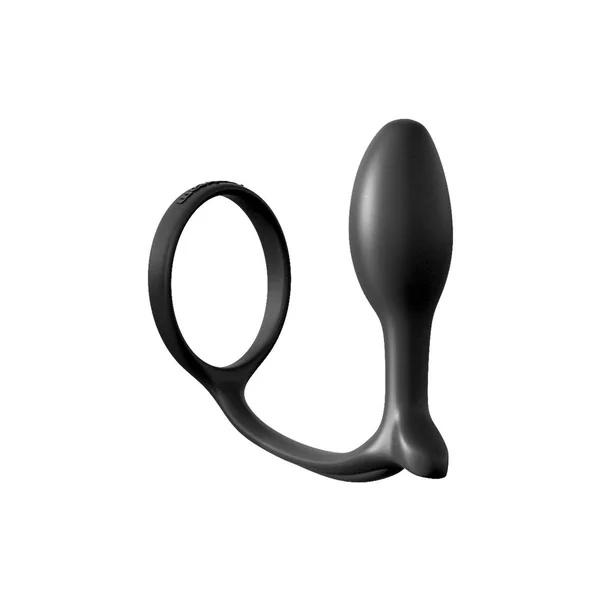 Anal Fantasy Collection Ass-Gasm Beginners Silicone Cock Ring with Butt Plug – Black