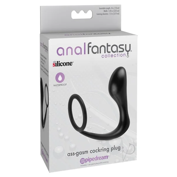 Anal Fantasy Collection Ass-Gasm Cock Ring Plug 4in - Black