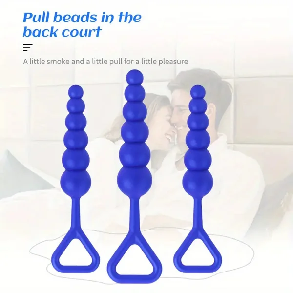 Anal Pulling Beads BDSM Silicone Anal Plug Blue & Purple Anal Stimulation