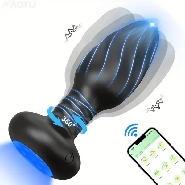 App-Controlled Vibrating Anal Plug Flashing Light Base 9 Rotating Prostate