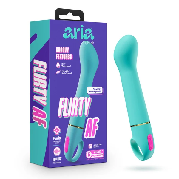 ARIA® By Blush® | Flirty AF 7 Inch Silicone Vibrator – Rechargeable Clitoral & G-Spot Stimulator – In Teal