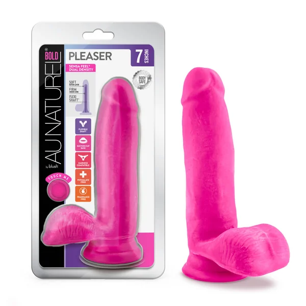 Au Naturel Bold By Blush® | Pleaser Realistic Pink 7-Inch Long Dildo With Balls & Suction Cup Base