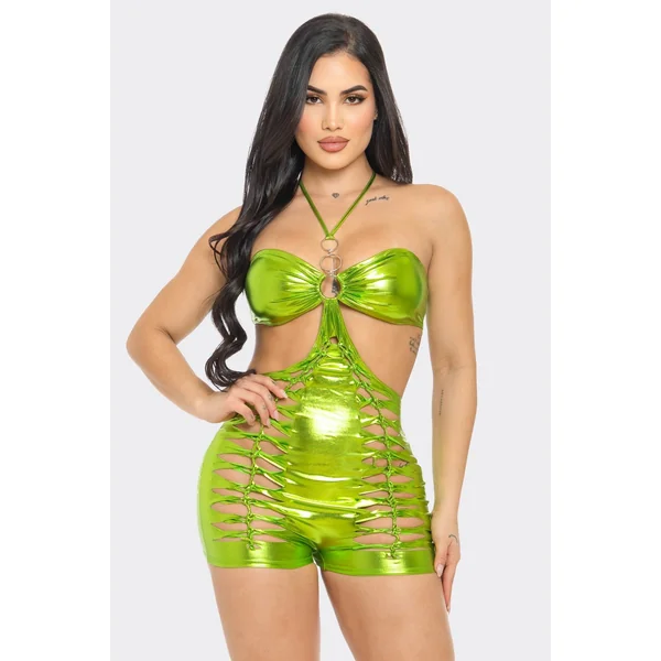 Bear Dance-Cutout Metallic Romper