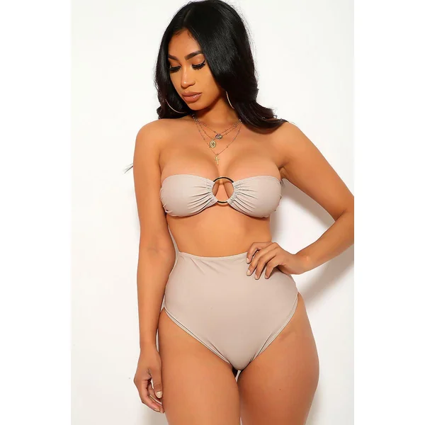 Beige Bandeau O-Ring Two Piece Swimsuit