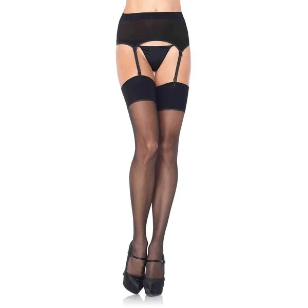 Black 2-Piece Spandex Garter Belt and Sheer Stocking Set Queen O/S