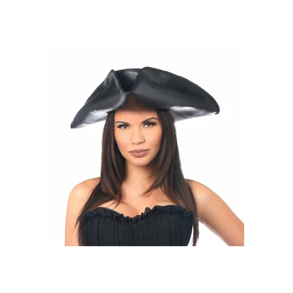 Black Faux Leather Pirate Hat