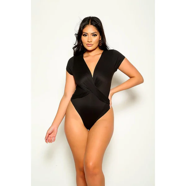 Black V-Cut Sexy Short Sleeves Bodysuit