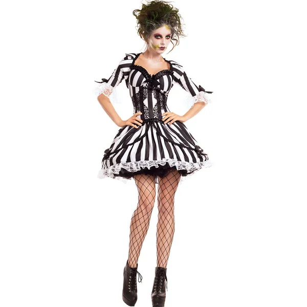 Black White Stripes Lace Sexy Movie Character Dress Costume
