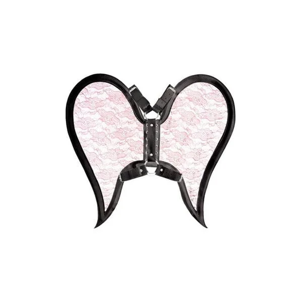 Black/Pink Faux Leather & Lace Angel Wing Body Harness