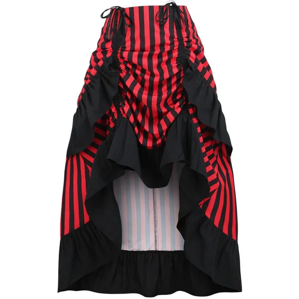 Black/Red Stripe Adjustable High Low Skirt