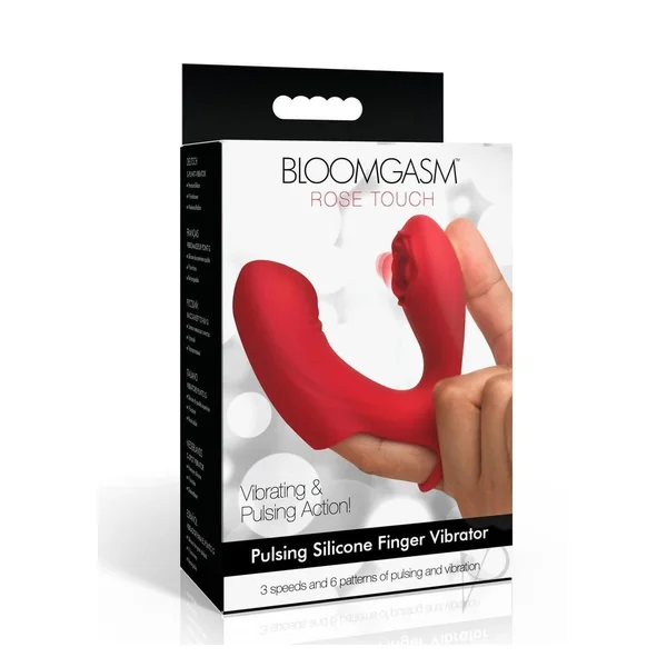 Bloomgasm Rose Touch Pulsing Rechargeable Silicone Finger Vibrator - Red