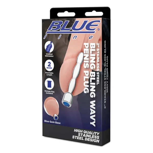 Blue Line 2″ Stainless Steel Bling Bling Wavy Penis Plug
