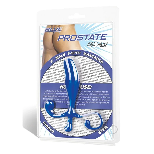 Blue Line Prostate Gear Male P-Spot Massager 5in - Blue