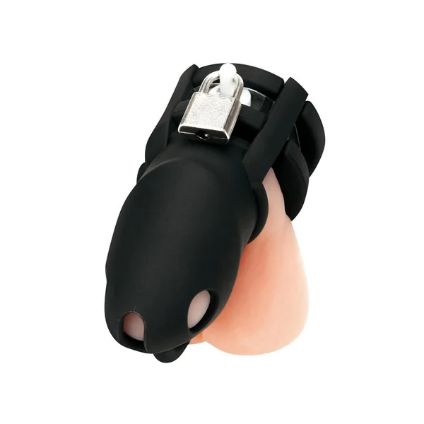 Blue Line Silicone Cock Cage with Ball Divider Small 2in – Black