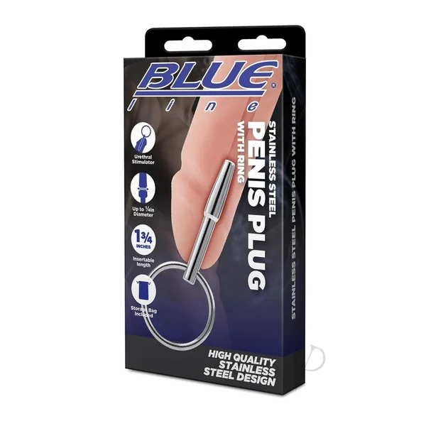 Blue Line Stainless Steel Penis Plug with Ring