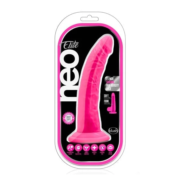 Blush Neo Neon Pink Elite 7.5 Inch Silicone Dual Density Cock