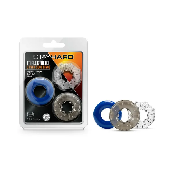Blush Stay Hard Triple Stretch Cock Rings - Pack of 3
