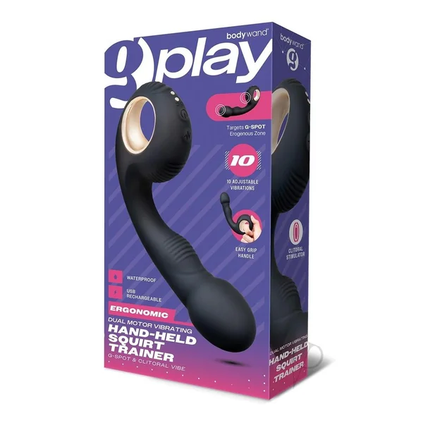 Bodywand G-Play Ergonomic Rechargeable Silicone Dual Motor Squirt Trainer Vibrator with Clitoral Stimulator - Black