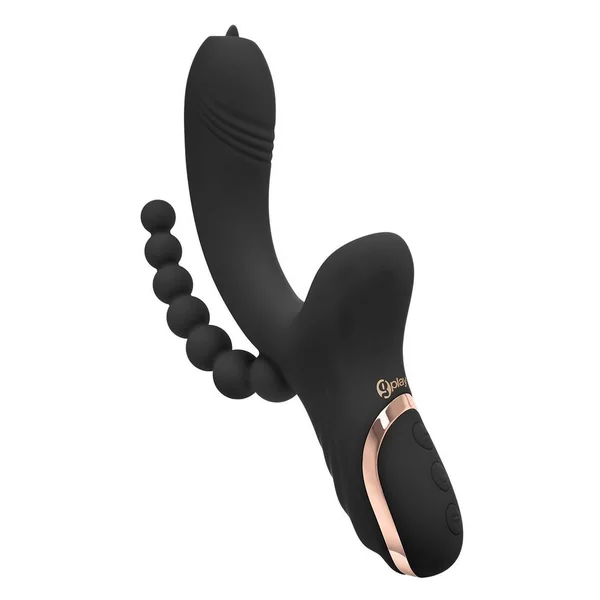 Bodywand G-Play Rechargeable Silicone G-Spot and Suction Vibrator with Anal Beads – Black