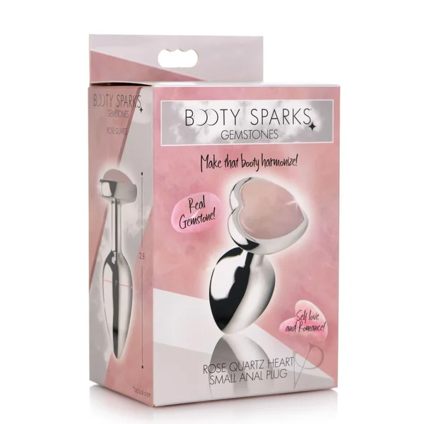 Booty Sparks Gemstones Rose Quartz Heart Anal Plug - Small - Pink