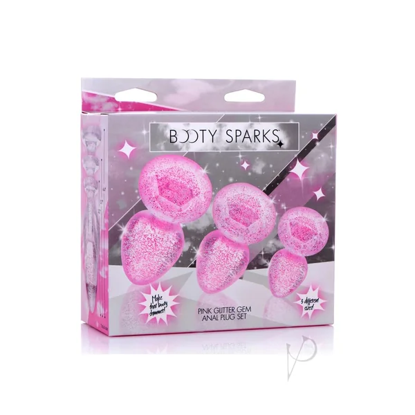 Booty Sparks Glitter Gem Anal Plug Set 3pc - S/M/L - Pink