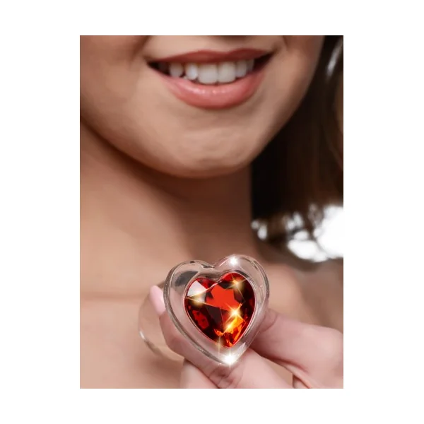 Booty Sparks Red Heart Gem Glass Anal Plug - Small