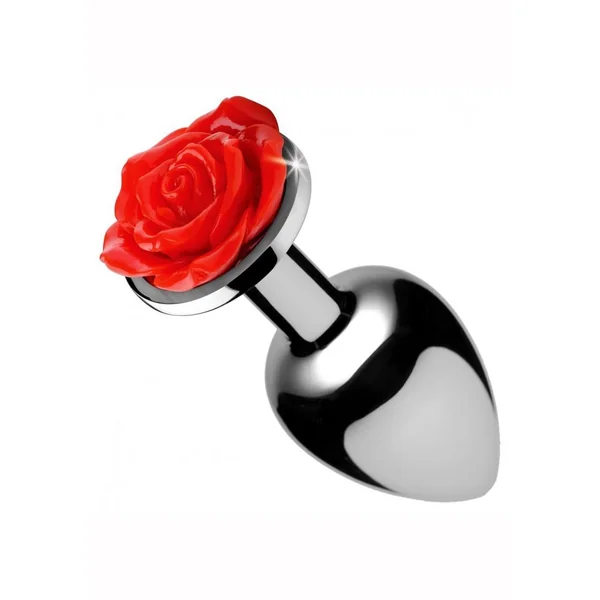 Booty Sparks Red Rose Medium Anal Plug Silver and Red 2.5 Inches