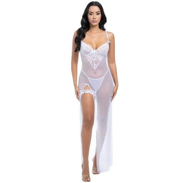 Bridal Livia Sheer Gown & Garter Set White