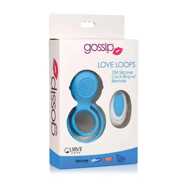 Buy Curve Toys Gossip Love Loops 10X Silicone Cock Ring w/Remote - Azure