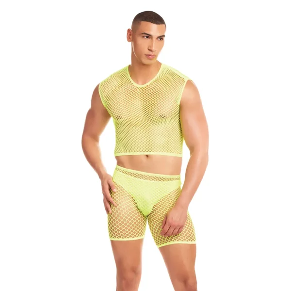 Buy Rainbow Party Net-Bula Large Mesh Long Brief w/Thong - Yellow L/XL