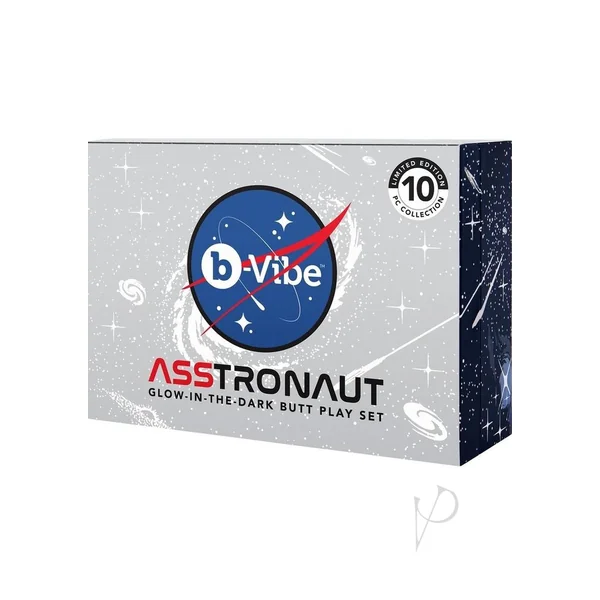 B-Vibe Asstronaut Glow in the Dark Rechargeable Silicone Anal Play Set with Remote Control - Frost