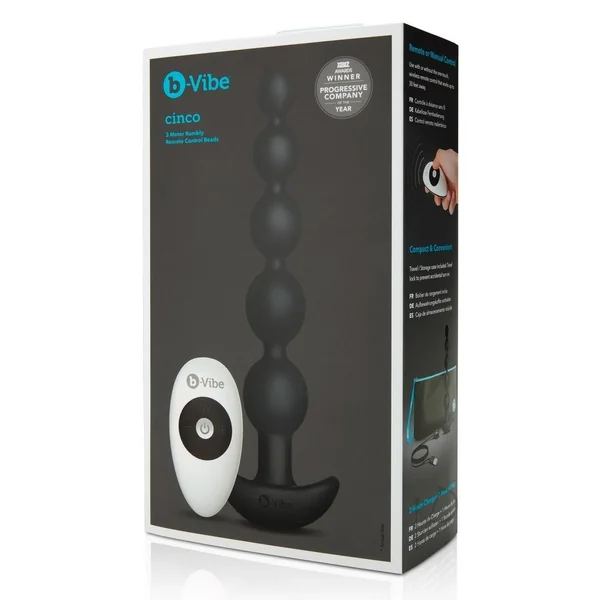 B-Vibe Cinco Rechargeable Silicone Anal Beads with Remote Control - Black