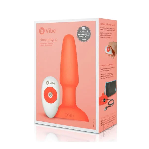 B-Vibe Rimming Plug 2 Rechargeable Silicone Anal Plug with Remote Control - Orange