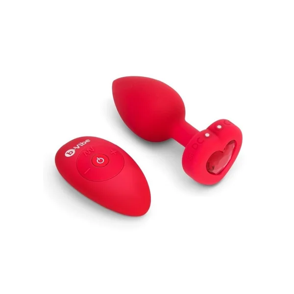 B-Vibe Vibrating Heart Shape Jewel Rechargeable Silicone Anal Plug with Remote Control – Medium/Large – Red