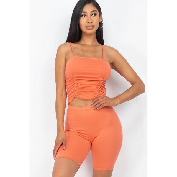 Camisole Ruched Sleeveless Top & Biker Shorts Set