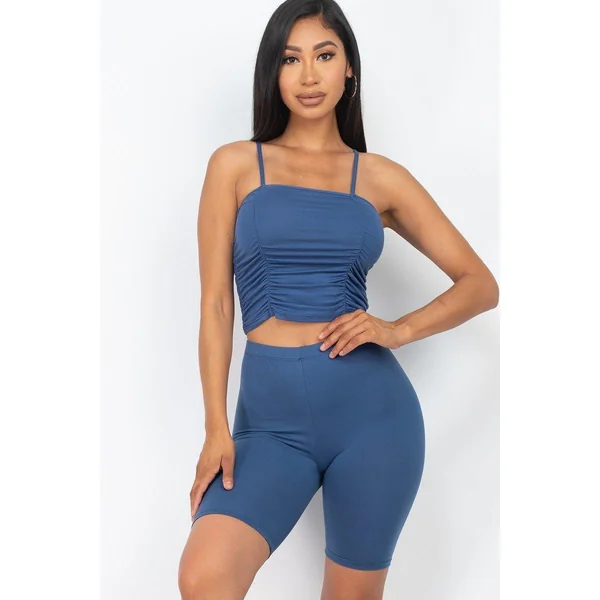 Camisole Ruched Sleeveless Top & Biker Shorts Set